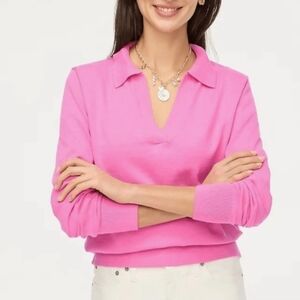 J. Crew Factory V-Neck Polo Sweater in Bright Pink